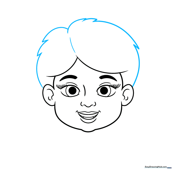Drawing the hair with jagged lines and a central part