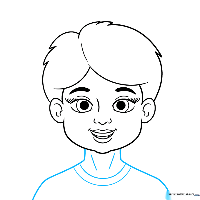 Adding the neck and shoulder lines to complete the head and torso