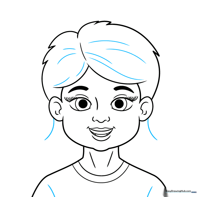 Adding hair texture lines and clothing details