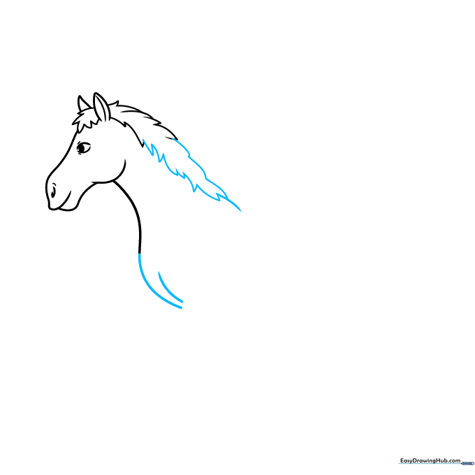 Outlining the horse's chest and neck area with a smooth, curved line.