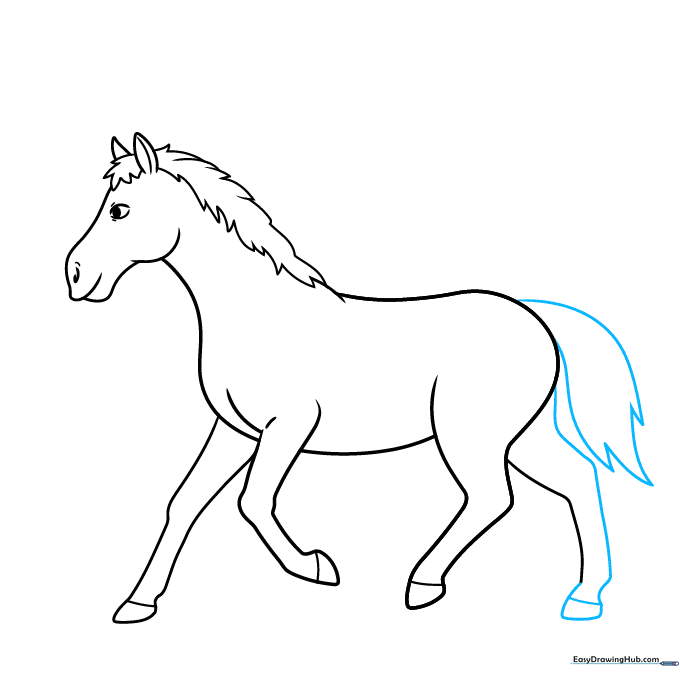 Adding a flowing tail to the horse using pointed, textured lines.