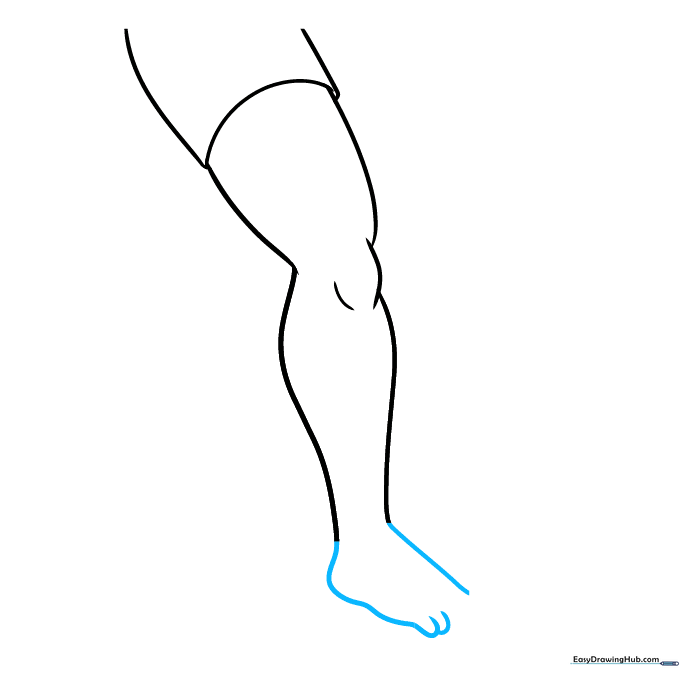 Drawing of a foot outline with initial toe shapes being added.