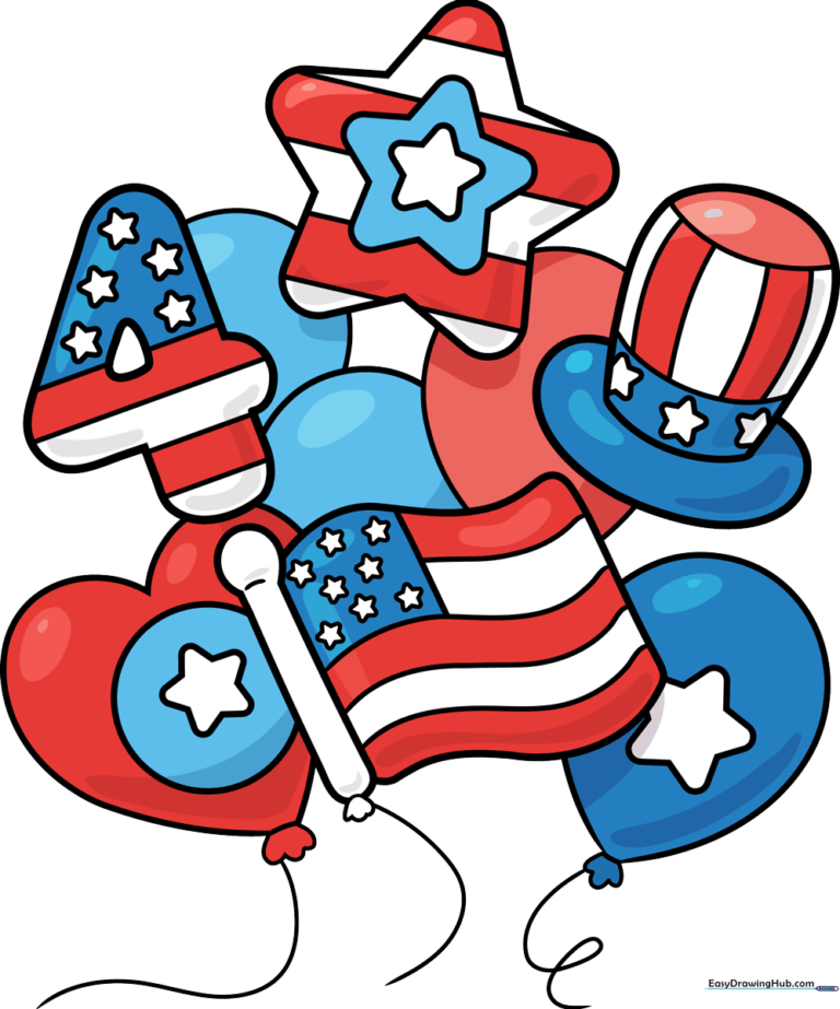 A colorful, festive illustration of patriotic balloons for holiday art projects.