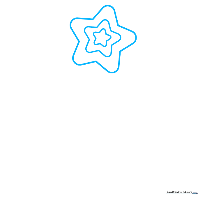 Pencil sketch of a multi-layered star shape for a patriotic balloon drawing.