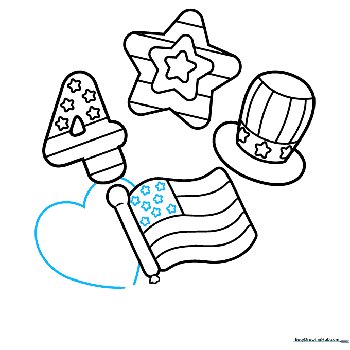 Adding stars and a heart shape to the patriotic balloon composition.