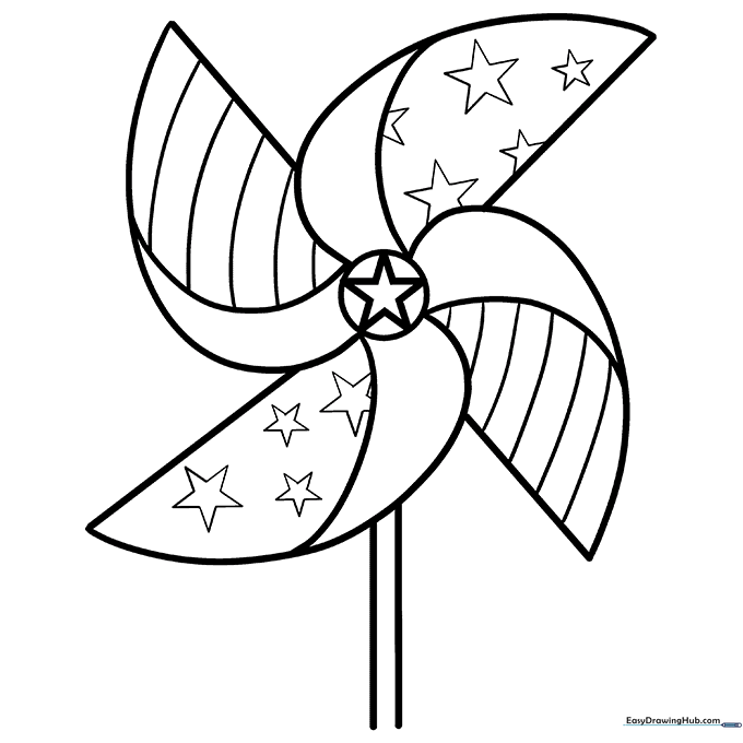 Adding a long, straight handle extending from the center of the pinwheel.