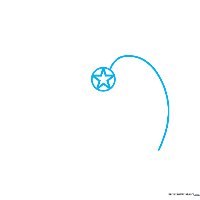 A pencil sketch showing a small circle with a five-pointed star inside, serving as the center hub of a pinwheel.