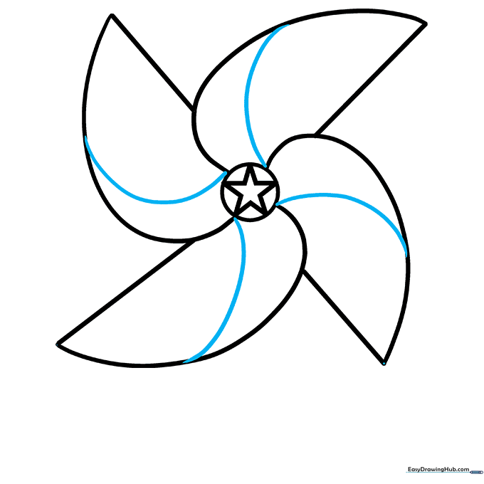Adding secondary curved lines across the blades to create depth and texture.