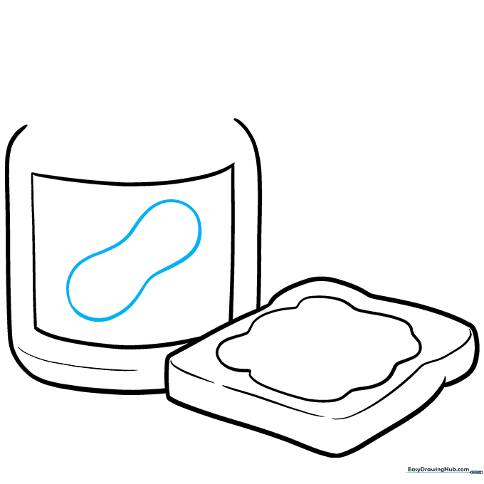 Pencil sketch of a peanut shape drawn inside the jar label.