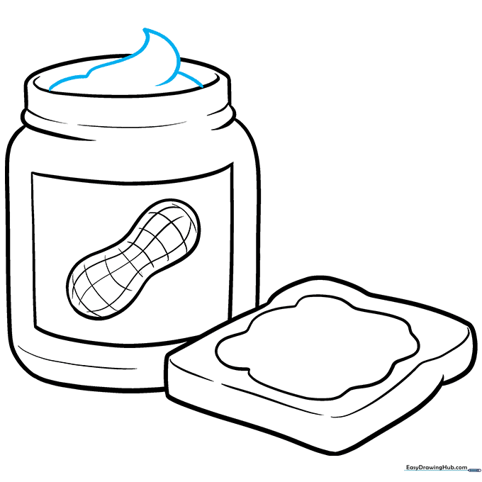 Final pencil line art of the completed peanut butter jar before coloring.