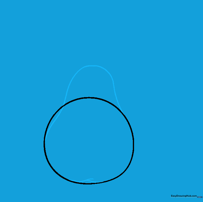 Outline of a pear shape drawn over the initial circle guide, showing the characteristic narrow neck and wider base.