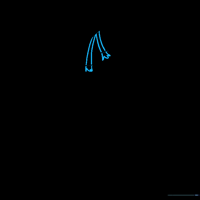 Detailed drawing showing stems connecting to the tops of two pears with jagged texture lines.