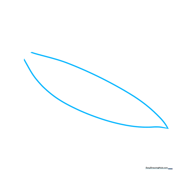 Pencil sketch showing two long, curved lines forming the outline of a pea pod.
