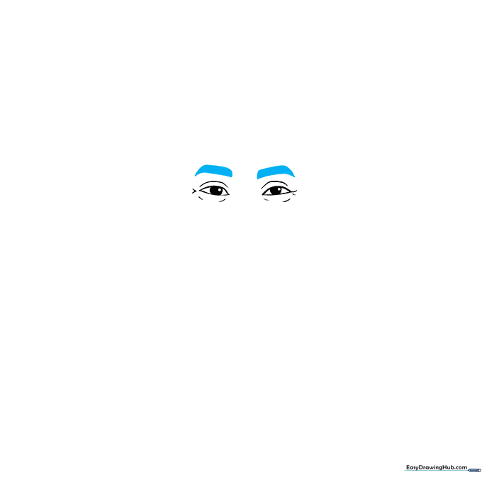 Drawing the thick, arched eyebrows above the previously sketched eyes.