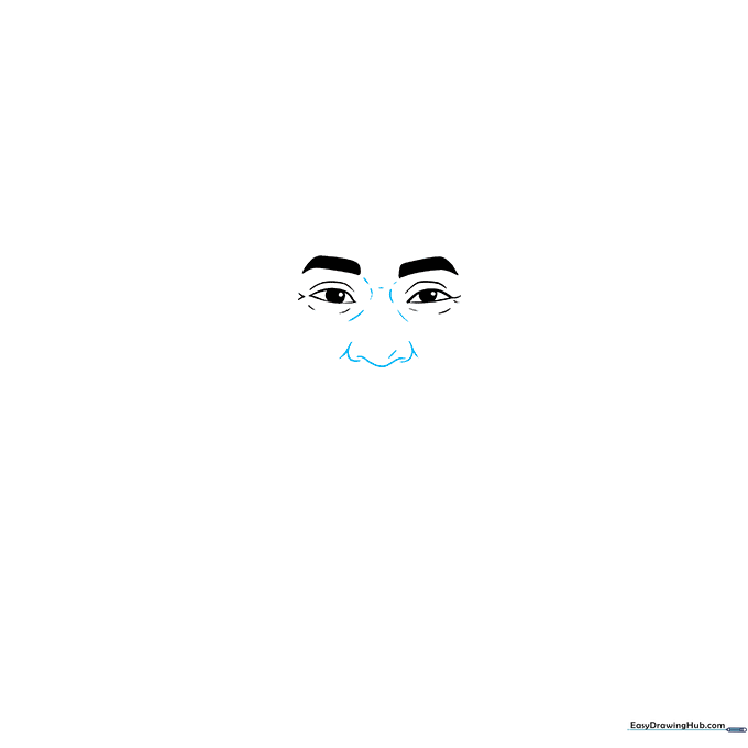 Detailed sketch of the nose structure using curved lines and small dashes for depth.