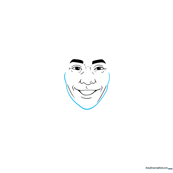 Adding the chin and cheek contours to frame the face.