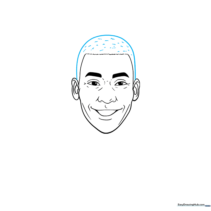 Adding the hairline and textured hair shape to the top of the head.