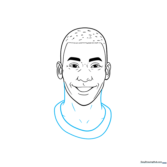 Drawing the neck and the collar of the jersey.