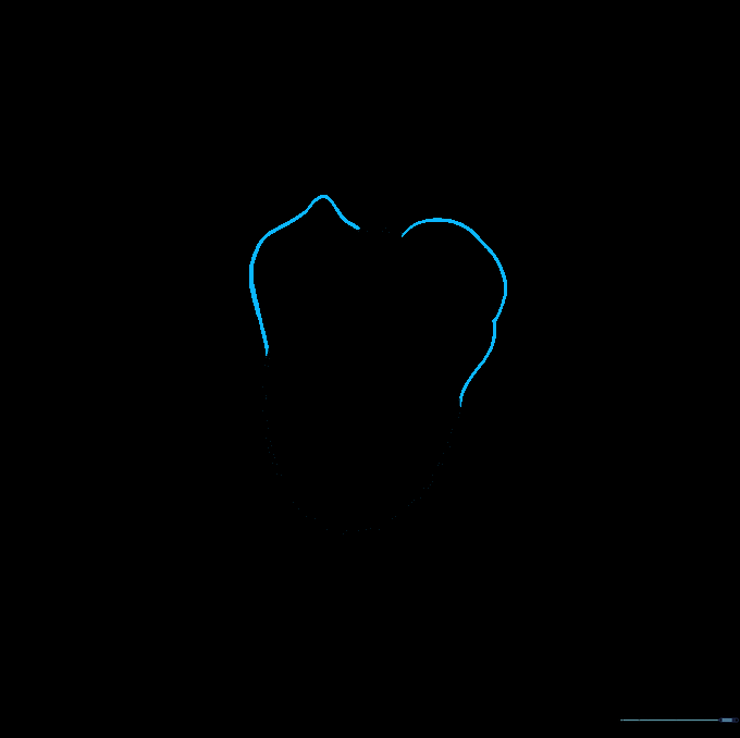 The top of the oval is replaced with jagged lines to form the hairline.