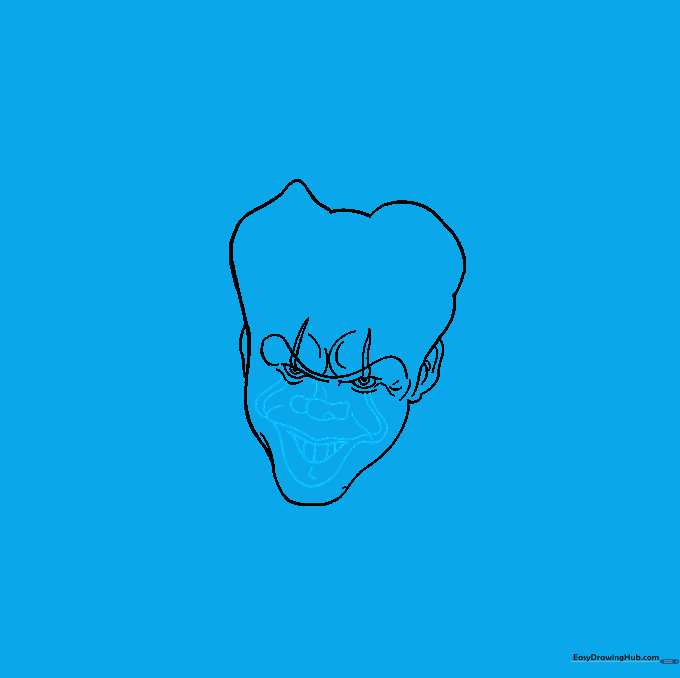 The nose and a wide, toothy grin are added to the face.