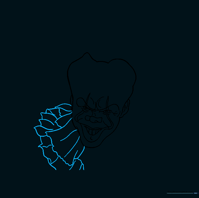 The beginning of the ruffled collar using overlapping curved lines.