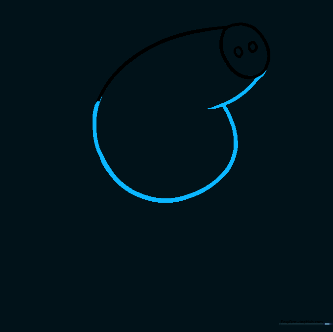 The completed outline of Peppa Pig's head shape connecting the snout to the back of the head.