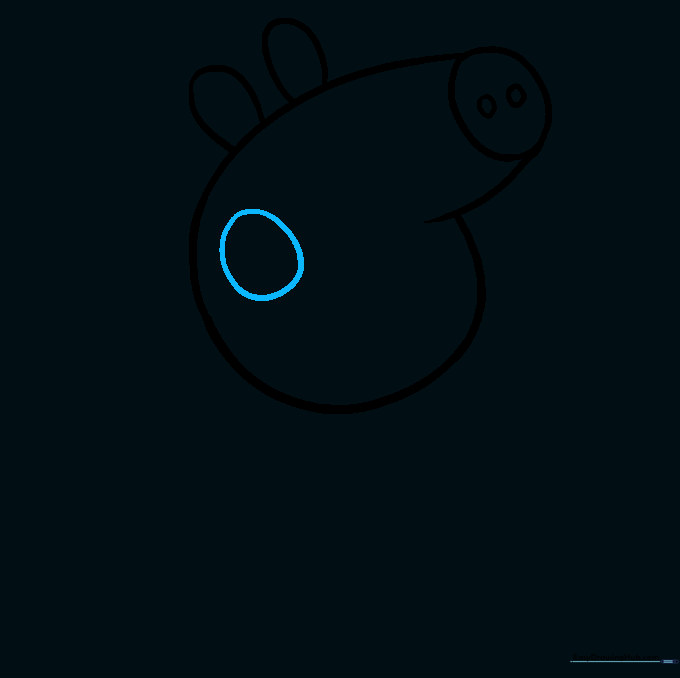 A small circle drawn on the cheek area of Peppa Pig's face.