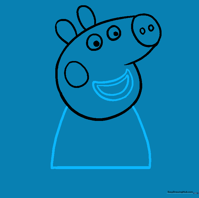 Peppa Pig's smiling mouth and the outline of her dress-shaped body.