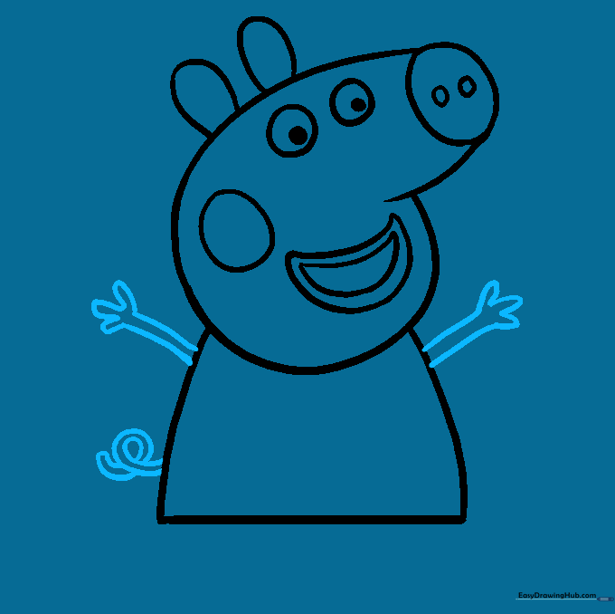 Peppa Pig's arms and curly tail added to the body outline.