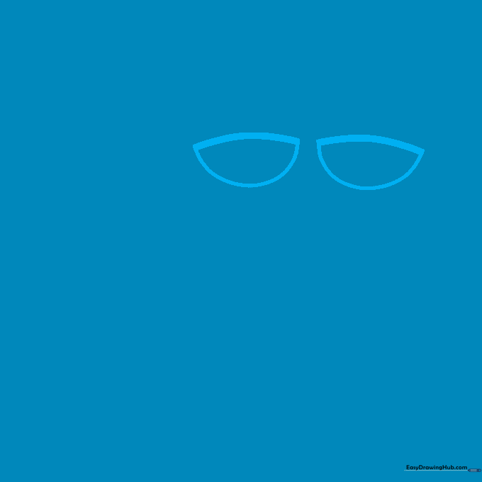 Two large half-circles drawn on paper representing the base shape for Pete the Cat's eyes.