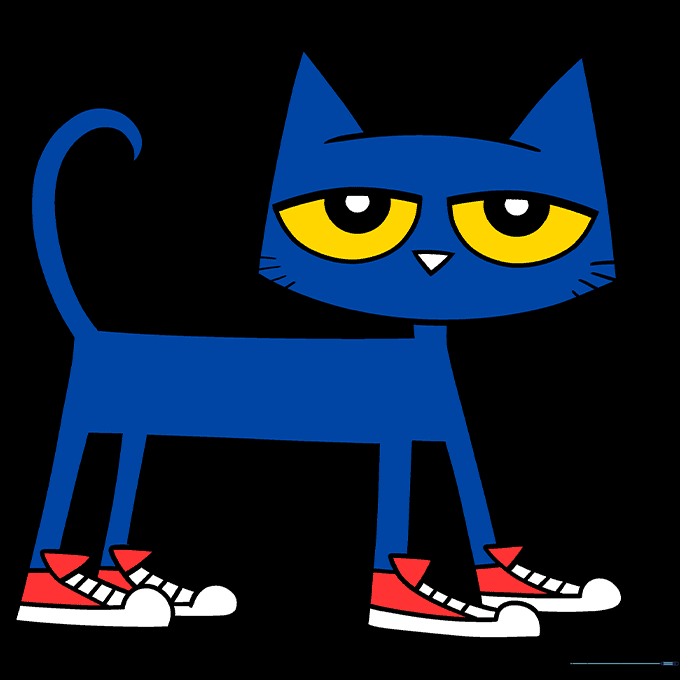 A fully colored illustration of Pete the Cat with blue fur and yellow eyes.