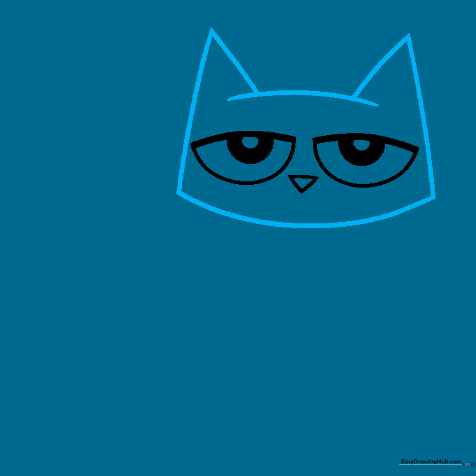 The outline of Pete the Cat's head and triangular ears completed.