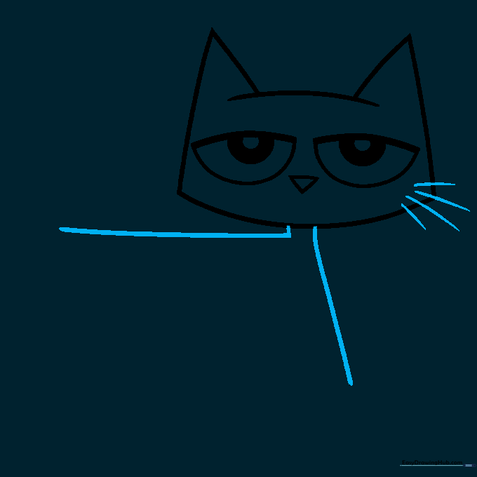 Pete the Cat's face with whiskers and the beginning of his body outline.