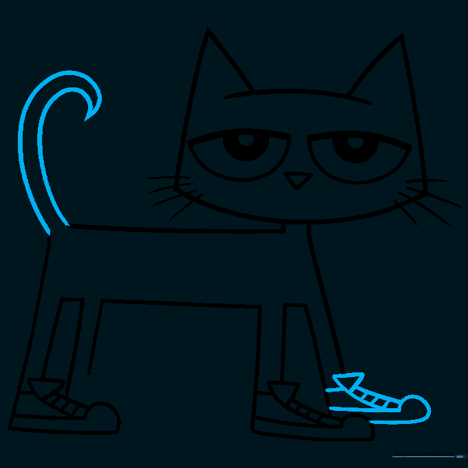 Pete the Cat with his tail drawn and the final sneaker added.