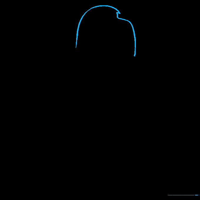 Pencil sketch showing the initial curved outline of Peter Griffin's head and hair profile.