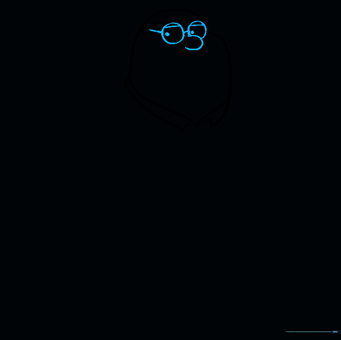 Detailed sketch of Peter Griffin's glasses, eyes, and nose placement.