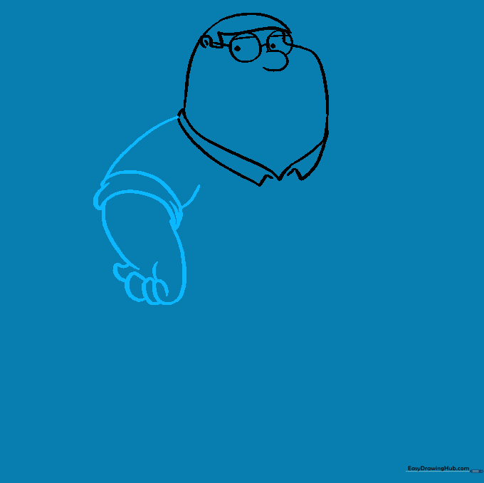 Step showing the construction of Peter Griffin's arm, sleeve, and hand using basic curves.