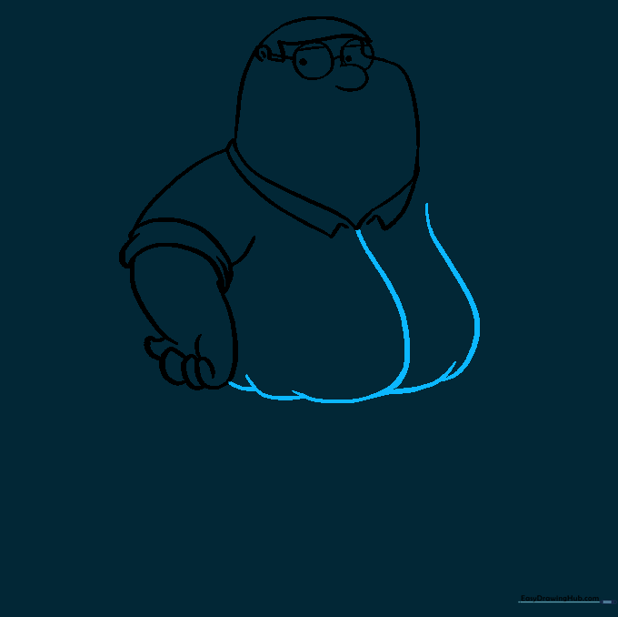 Sketch showing the outline of Peter Griffin's torso and shirt body.