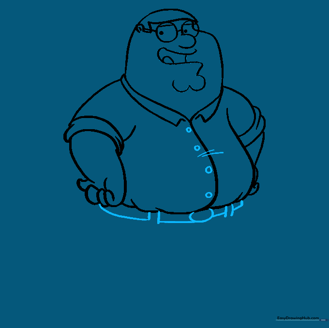 Drawing showing the addition of shirt buttons and belt details.