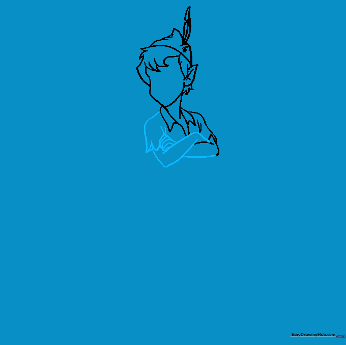 Detailed sketch of Peter Pan's arms and hands with jagged sleeve cuffs.