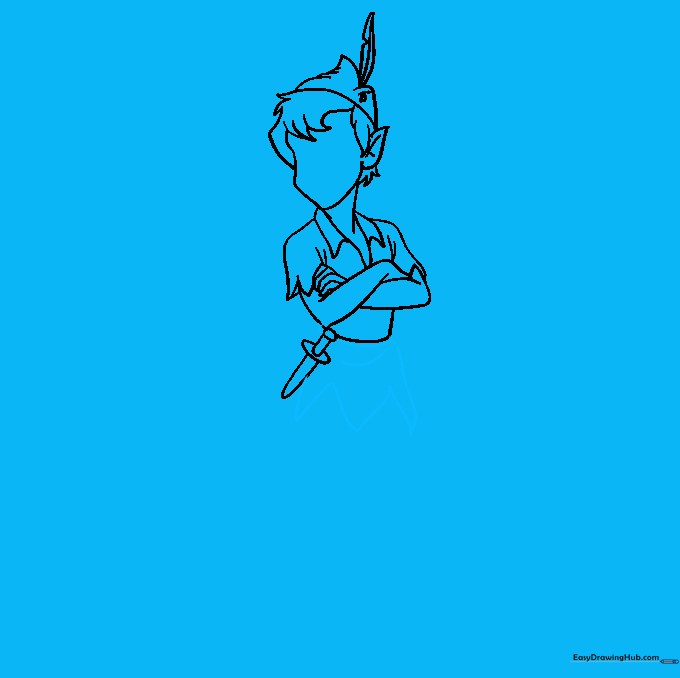 Sketch showing the addition of a belt and the jagged hemline of Peter Pan's tunic.