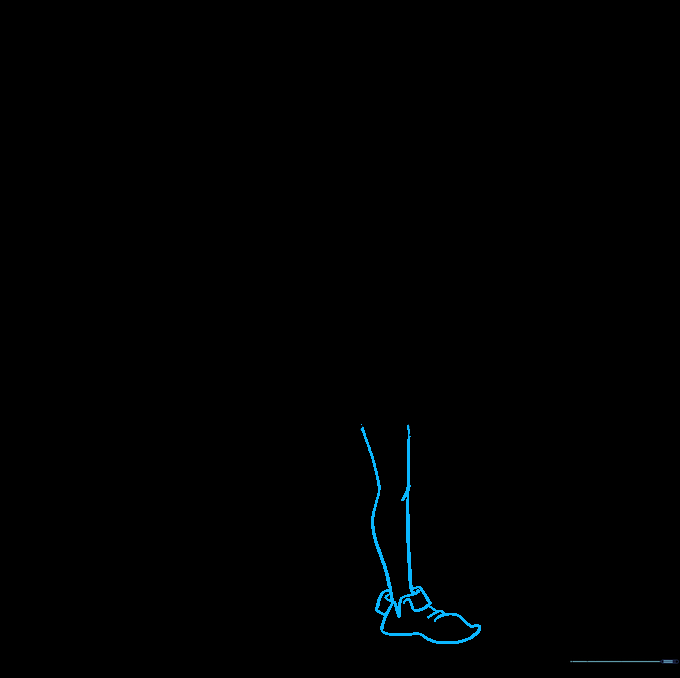 Sketch of Peter Pan's leg and pointed shoe with a folded collar detail.