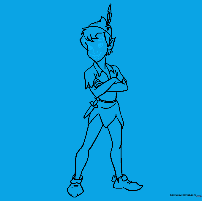 Close up of Peter Pan's face with eyes, eyebrows, nose, and mouth details added.