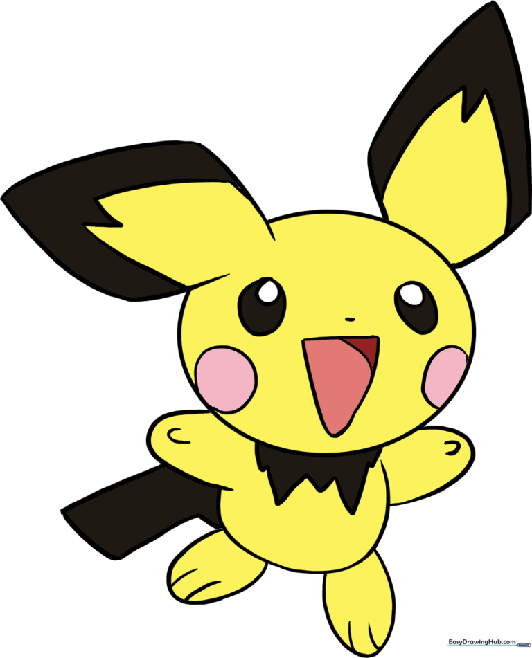 A vibrant, finished illustration of the Pokémon Pichu, ready for coloring.