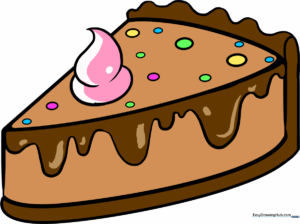 A colorful, finished drawing of a slice of pie with whipped cream and sprinkles.