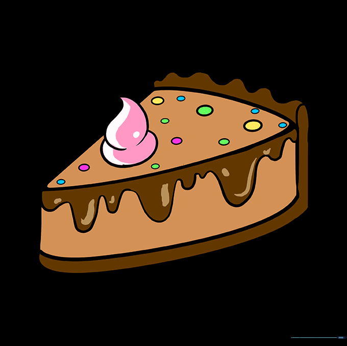 A fully colored and decorated slice of pie ready to be shared.