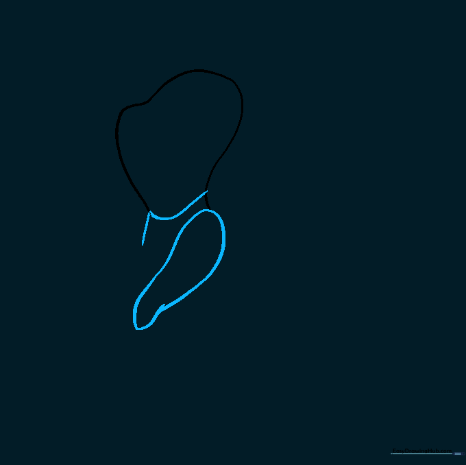 Piglet's torso outline with the first arm sketched in a bent position.