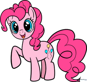 Finished, colorful drawing of Pinkie Pie from My Little Pony, showcasing her iconic curly mane and friendly smile.