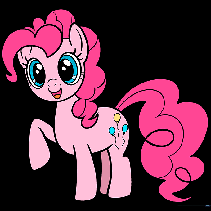 Fully colored Pinkie Pie drawing with light pink body and bright pink mane.