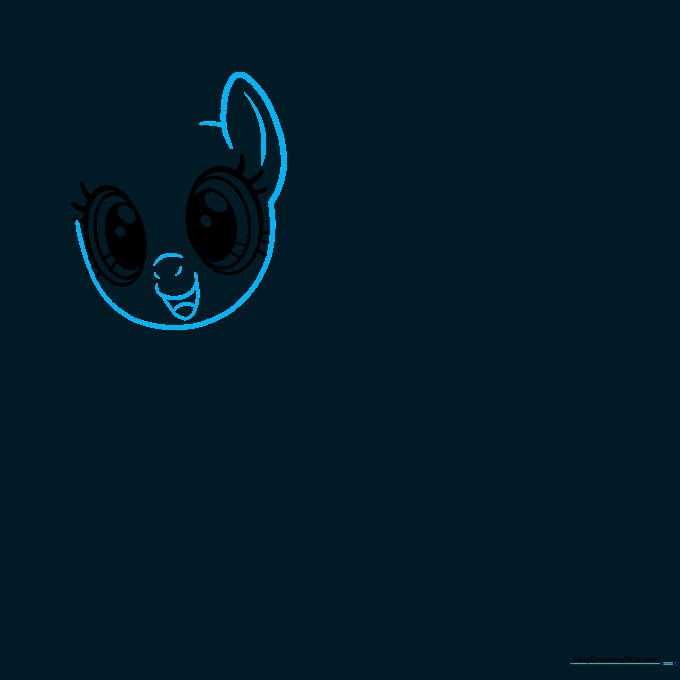 Outline of Pinkie Pie's head showing the ear, nose, and open mouth.
